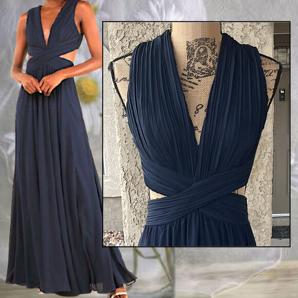Lulus Navy Blue Cutout Vivid Imagination Maxi Dress Size XL - Picture 2 of 10
